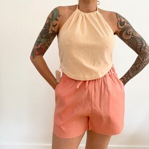 SHORE pink linen blend shorts